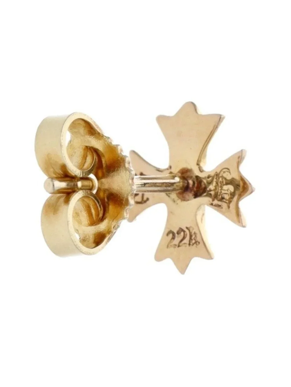 Chrome Hearts 22k No2 CH Pls Dia Plus Stud Gold Earrings